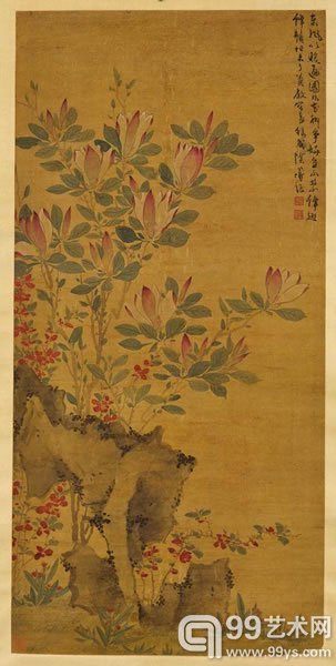 明陈淳花石图设色绢本立轴121x59公分(475/8x23?英寸)港币1,000,000-1,500,000美元130,000-194,000