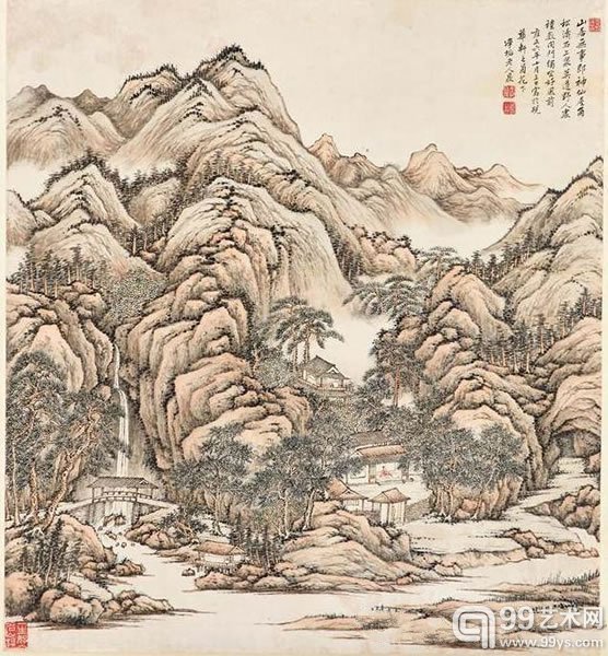 清黄鼎山居闲坐设色纸本镜框100.4x92公分(39?x36?英寸)一七二八年作港币180,000–220,000美元24,000–29,000