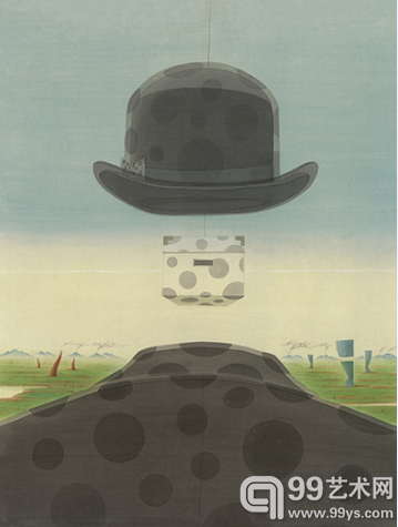 《向大师致敬—让马格里特相遇草间弥生》 绢本设色 49x38cm 2014年