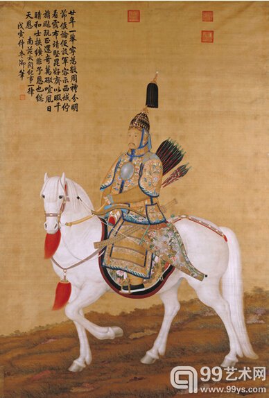 清乾隆年间郎世宁作品《乾隆皇帝大阅图轴》