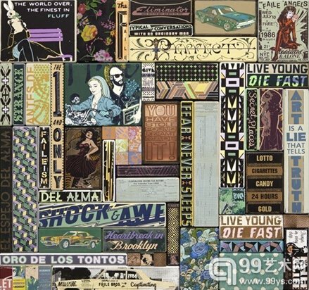FAILE，《FAILE兄弟最佳作品》（2014）；亚克力，丝网印刷墨水，铜，织物，绘制于木板上，钢画框