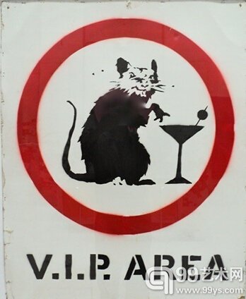  班克斯，《贵宾鼠格拉斯顿伯里》（VIP Rat Glastonbury，2005年）；泡沫塑料板喷绘，街头艺术作品原件