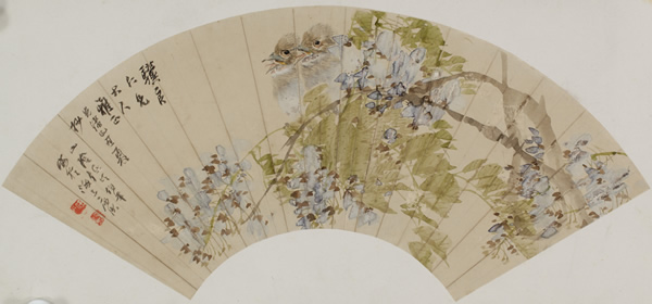 任伯年 《花鸟扇面》18 X 52 cm