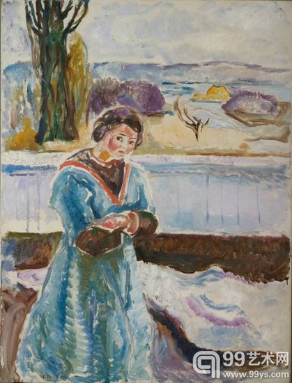 蒙克1913-1915年作品《交叉双臂的站立女子》