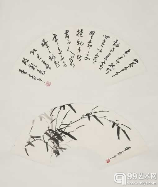 董寿平（1904-1997）竹子书画合璧扇面