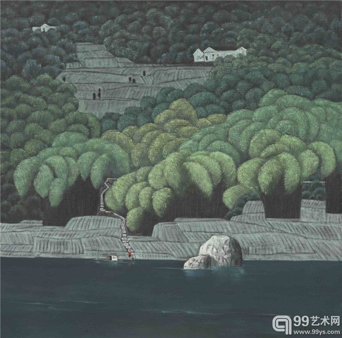 竹林重岩  布面油画 120×120cm 1999年