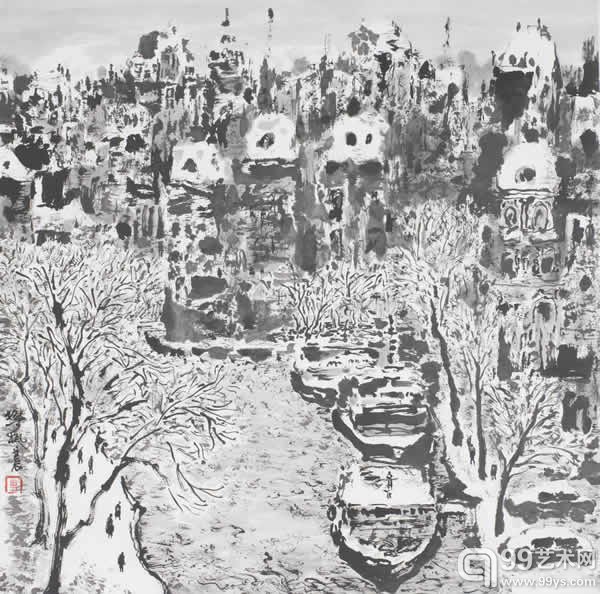 樊枫《柏林初雪》68X68cm纸本水墨2012
