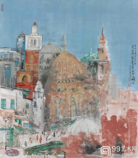 宋玉明《突尼斯凯鲁万市》 80×70cm  纸本设色2014