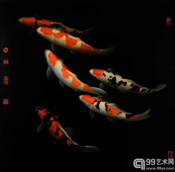郑益坤  《有鱼图》 漆画79×79cm