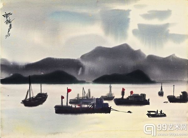席德进  香港海景  墨、水彩纸本  一九七五年作