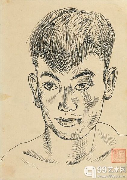 席德进  自画像　钢笔纸本  一九六〇至一九六二年作