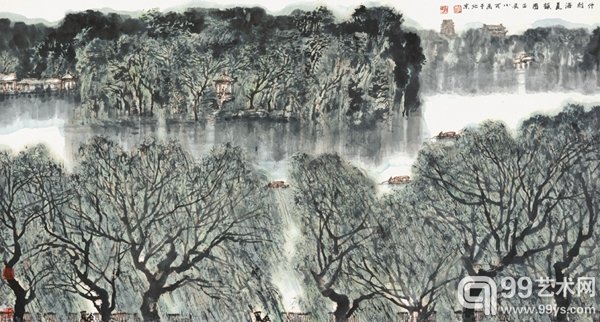 李小可 《什刹海夏韵图》 2012年 96×180cm