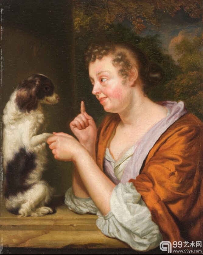 Godfried Schalcken《女郎和小狗》
