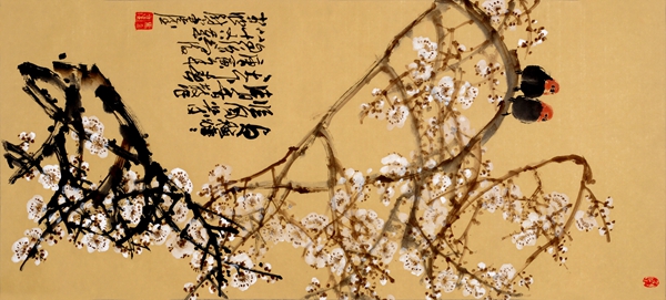 10 白梅双禽 （2010年）52x115cm