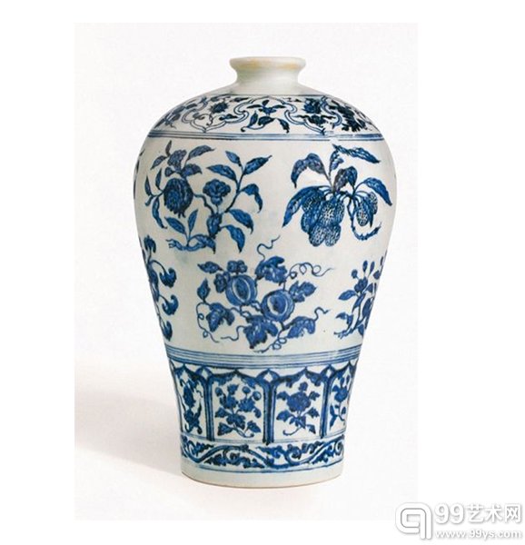 明永乐青花如意垂肩折枝花果纹梅瓶