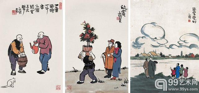 作为中国现代漫画的开端，丰子恺的画比他的散文更加出名，朱自清评价说：“我们都爱你的漫画有诗意，一幅幅的漫画，就如一首首的小诗——带核儿的小诗。你将诗的世界东一鳞西一爪地揭露出来，我们这就像吃橄榄似的，老咂着那味儿。”