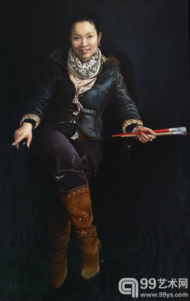 布面油画《锡伯族女画家》 1421-219  120cm x 75cm 