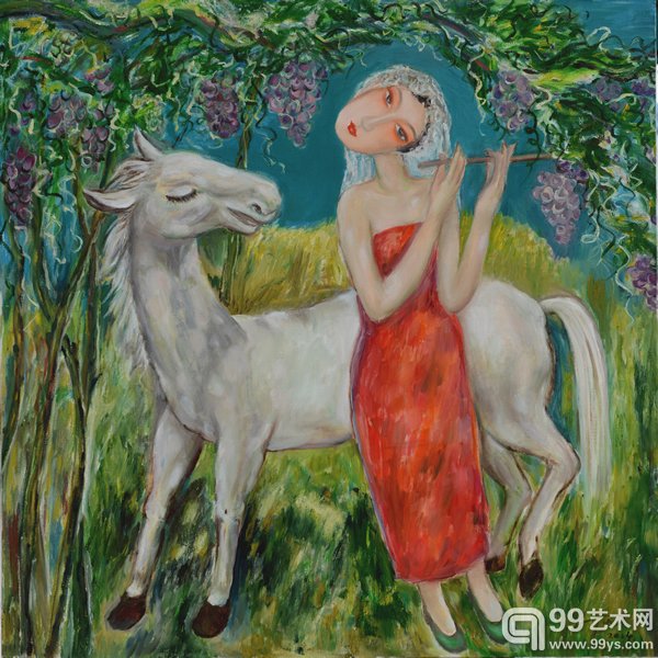 布面油画《珍爱-我和我的小白马》 1411-209  100cm x 100cm  (3)