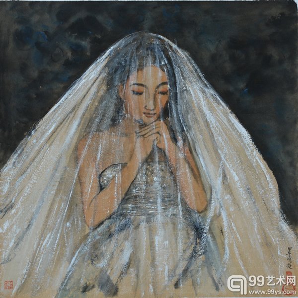 纸本设色《只愿君心似我心》 1456-254  47cm x 47cm