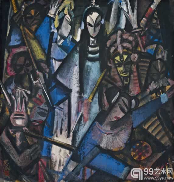 林风眠 劈山救母 1950年代初 纸本彩墨 33.4×29.5 cm.