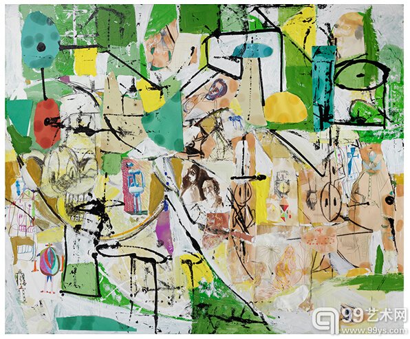 George Condo作品《Green on Green Collage Painting》