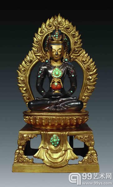 清乾隆（宫廷） 紫金琍玛无量寿佛（身嵌宝石）22.7 cm high