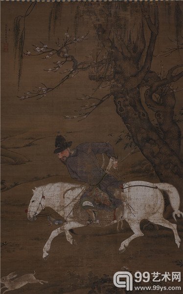 胡聪 春猎图轴 设色绢本 191x122cm 