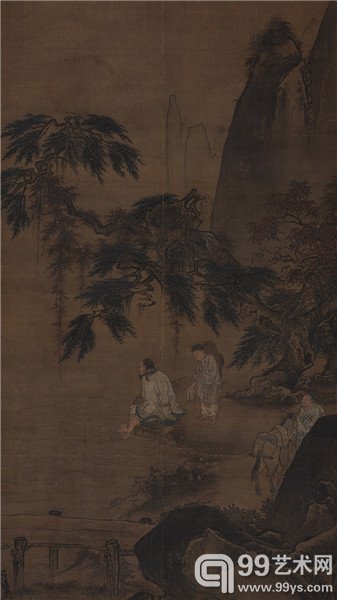 王谔 濯足图轴 设色绢本 145x63cm