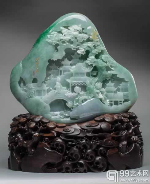 汪德海 翡翠雕横塘月满山子 材质 翡翠 26.5 × 31 × 9.5 cm