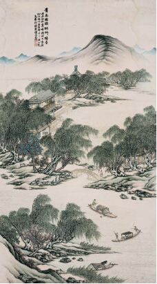 青春鹦鹉杨柳楼台 镜心 设色纸本