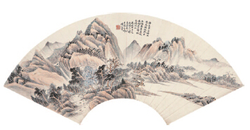 秋山霁雨 扇片 设色纸本