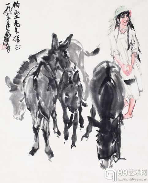 黄胄 《新疆姑娘》纸本立轴 68×54cm 约3.4平尺