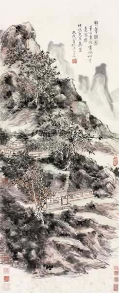 黄宾虹 挹翠阁图 设色纸本 立轴105×46cm