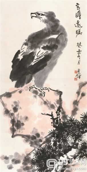 李苦禅 高瞻远瞩 设色纸本 立轴 136.5×68.5cm