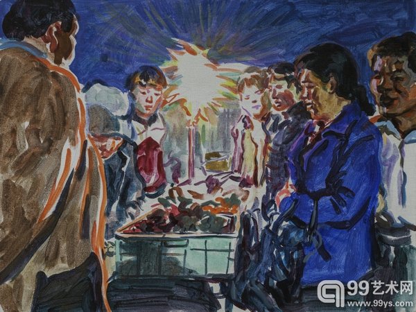 黑桥—夜市 亚麻布油画 80x60cm 2014