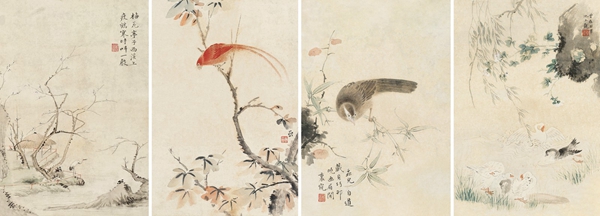 华喦 花鸟四屏