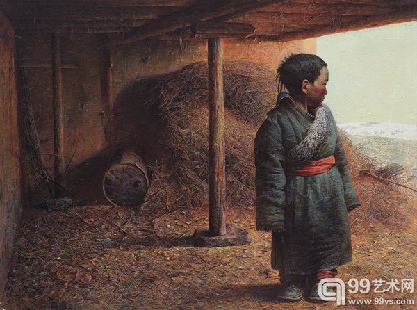 罗立中 屋檐下的小孩 油彩画布 76X101cm.jpg