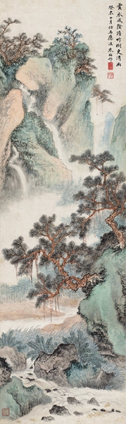 朱梅邨 云水清幽 设色纸本 立轴 99X30cm.jpg