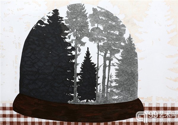AlexandraKüertz 《森林钵》70×100cm 彩铅绘画、毡尖 2009