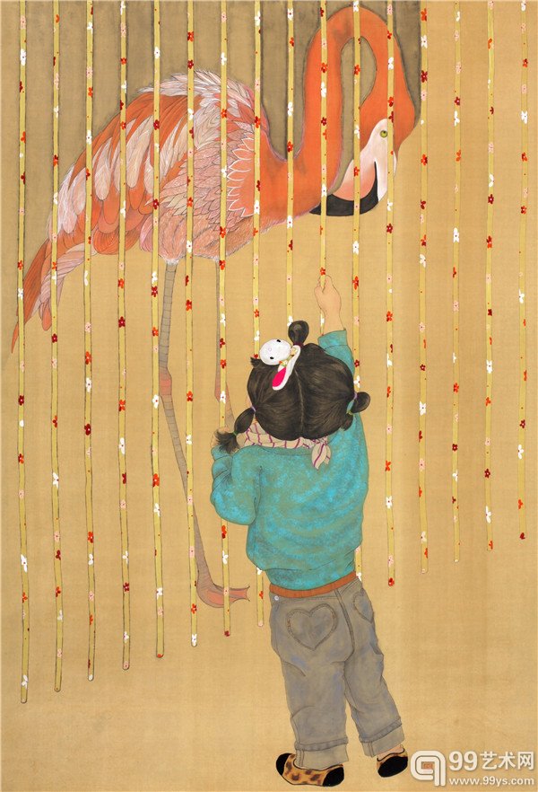 金贤静 好奇心 135x92cm，绢本画主绣补 2014