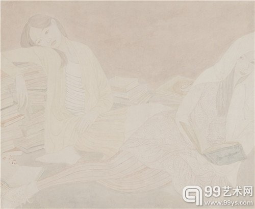 邓先仙，书里的故事，纸本设色，76.5×92cm，2014