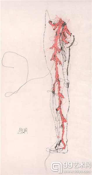 徐华翎，绣 - 腿，绢本设色，160×80cm，2009