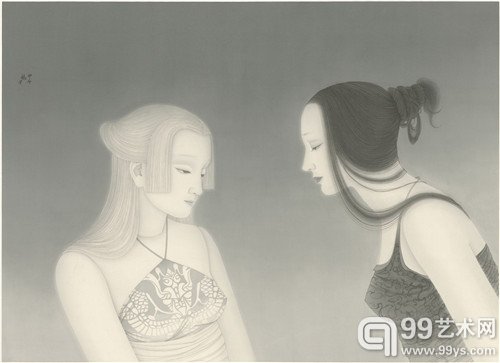 杨宇，塞壬之歌，绢本设色，57.3×79cm，2014