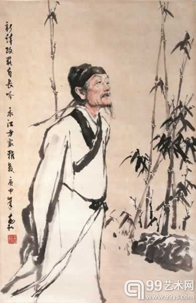 蒋兆和《新诗改罢自长吟》设色纸本 立轴78×49cm