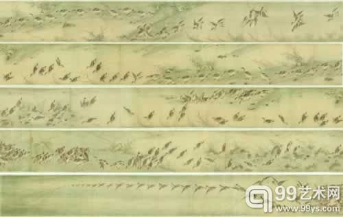 佚名(明)千雁图，设色纸本 手卷尺寸29×1200cm 约 32 平尺