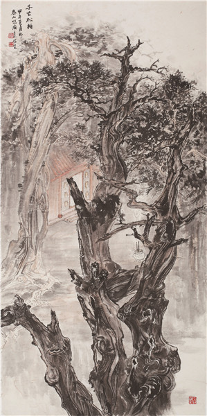 《千古松柏写生》138×68cm