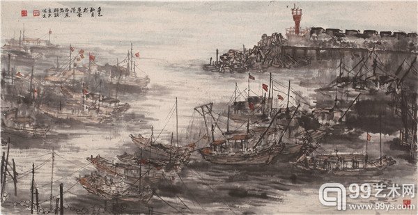 《西连岛码头写生》 138×68cm