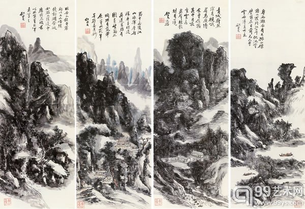 黄宾虹(1865-1955) 江山卧游图四屏