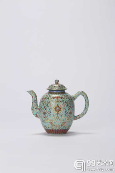 清嘉庆 松石绿地粉彩宝相花纹莲子壶 `L:18cm W:16cm