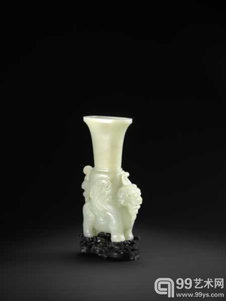 清乾隆 白玉雕荷叶型花插 H:12.3cm